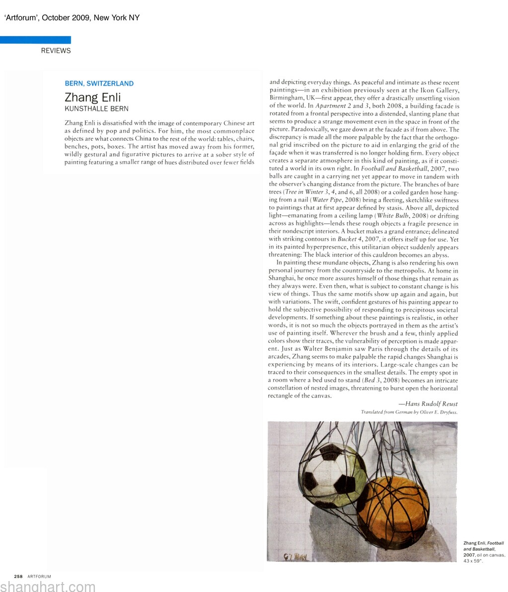 Artforum关于张恩利个展评论（2009年10月）