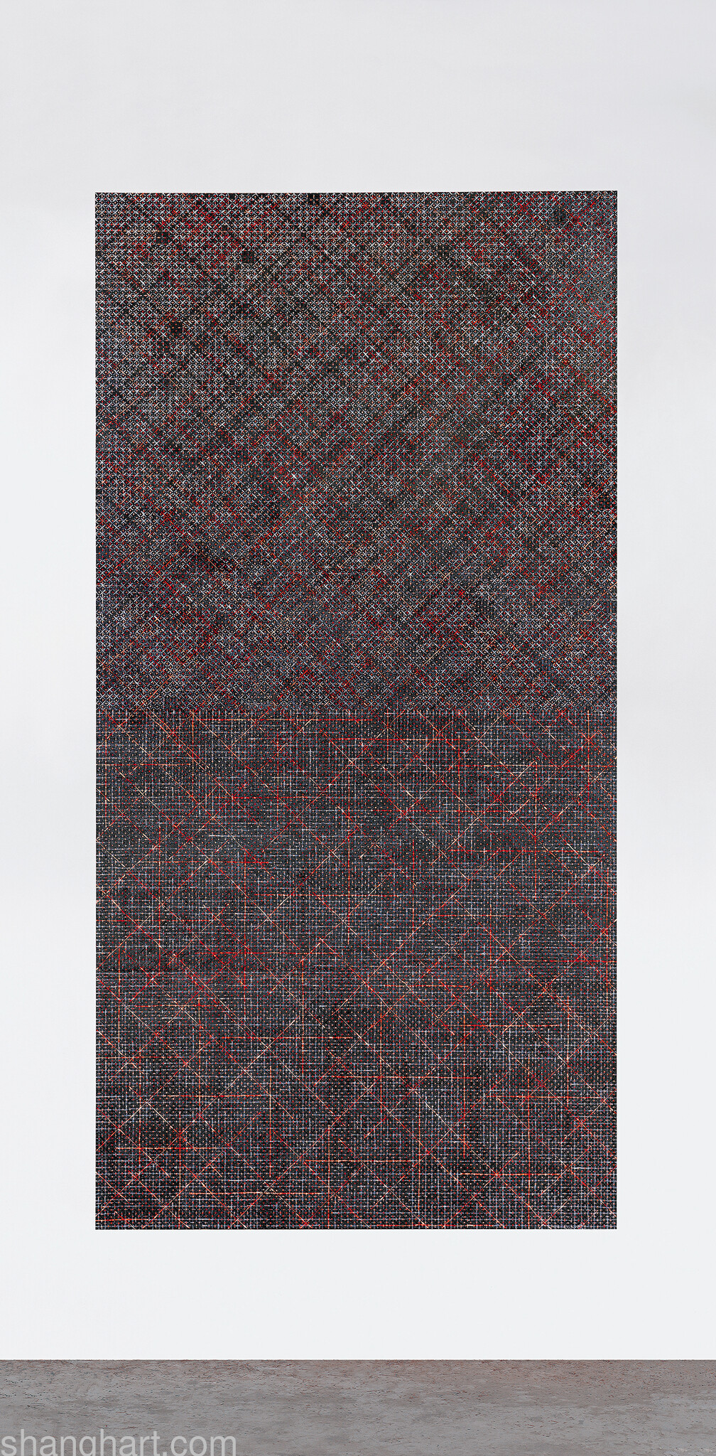 丁乙, 十示 2015-9, 椴木板上丙烯雕刻, 480x240cm